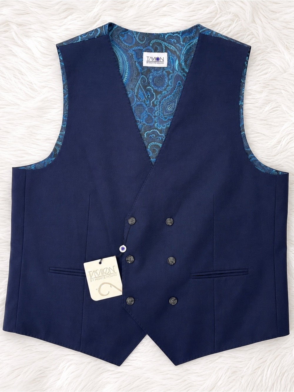 NWT Tavion by Montee Holland Navy Double Breasted Dress Vest Paisley - Picture 1 of 10